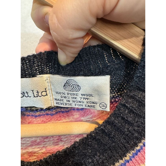 Vtg Robert Scott Ltd 100% Wool Cardigan Sweater Floral Women Sz 36 MED Button Up - Picture 12 of 13